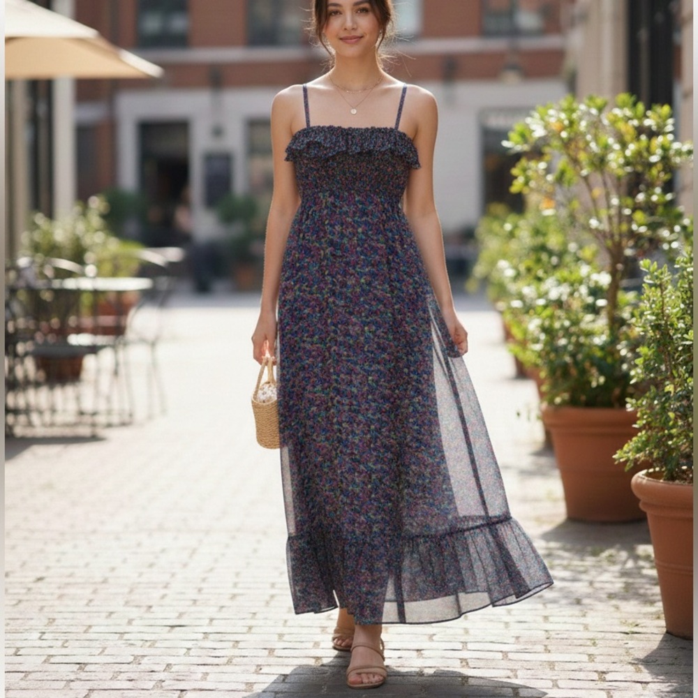 Tommy Hilfiger Girl Floral Chiffon Maxi Dress Boho Cottagecore Summer L